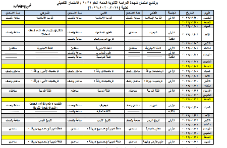 اعلان برنامج امتحان التوجيهي التكميلي.. جداول