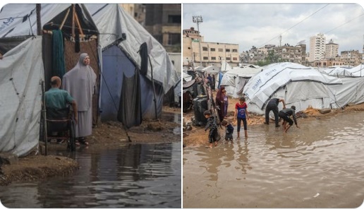 الاحتلال يجدد غاراته على غزة.. وأمطار غزيرة تجتاح مستشفى الشفاء وتغرق الاف من خيام النازحين